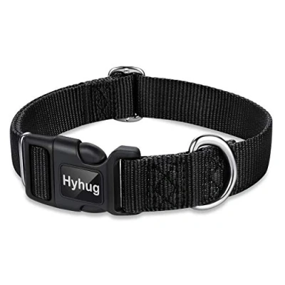 Image of Hyhug Design Classic Basic Nylon Dog Collar, Can Install Tag (Large, Black)
