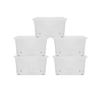 Image of simpa 60 Litre 60L Stackable Plastic Wheeled Storage Box with Clear Lids 35cm (H) x 60cm (L) 40cm (W) Set of 5 Boxes