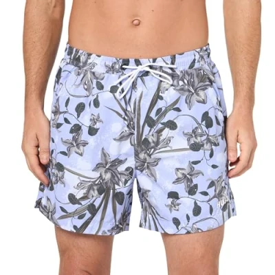 Image of HUGO Men&#039;s Standard Tropical Leaf Swim Trunk, Purple Basil, Medium