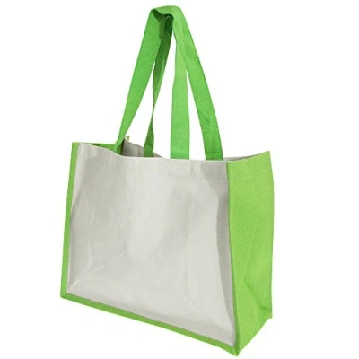 Image of Westford Mill W422 Classic Jute Shopper Eco Friendly Reusable Tote Bag Apple Green