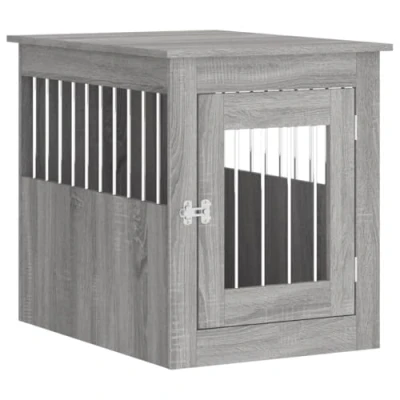 Image of vidaXL Dog Crate Furniture with End Table Function Grey Sonoma Engineered Wood, Steel Wire Windows, Lockable and Position Flexible Door, 45 kg Weight Capacity