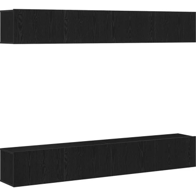 Image of vidaXL TV Cabinet Set of 4 Black Oak Engineered Wood Entertainment Unit with Ample Storage and Durable Matte Finish Ideal for Contemporary Living Rooms