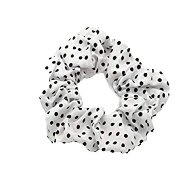 Image of Lizzy Polka Dot Hair Scrunchies Elastic Scrunchy Bands Soft Stretchy Ties Ponytail Holder Bobbles for Thick (White)