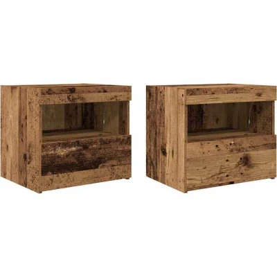 Image of vidaXL Bedside Cabinet Reclaimed Wood Nightstands Rustic Brown Tables with Drawers Weathered Finish Bedroom Furniture Piece