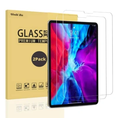 Image of World Biz 2 Pack Screen Protector for iPad Pro 12.9 Inch (2022/2021/2020/2018, 6th/5th/4th/3rd), Face ID Compatible, 9H Tempered Glass Film, Anti Scratch, 12.9&#039;&#039;