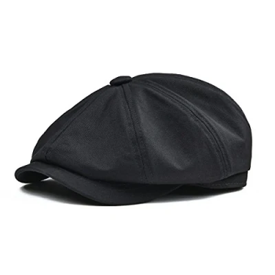 Image of BOTVELA Men&#039;s 8 Piece Newsboy Flat Cap 100% Cotton Gatsby Ivy Golf Cabbie Hat (Black, 7 5/8)