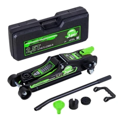 Image of TALK POINT Hydraulic Trolley Jack 2.5 Tonnes Flat Design 80 mm 360 Low Profile Including Case + SUV Adapter 2 x Rubber Pad Car Wheels (Green)