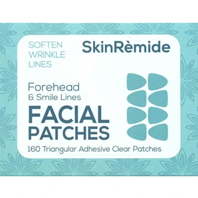 Image of Facial Patches to Smooth Lines &amp; Wrinkles, Skinremide Anti Wrinkle 160 Clear Adhesive Patches.Triangular shapes for Forehead Wrinkles and Smile Stops frowning