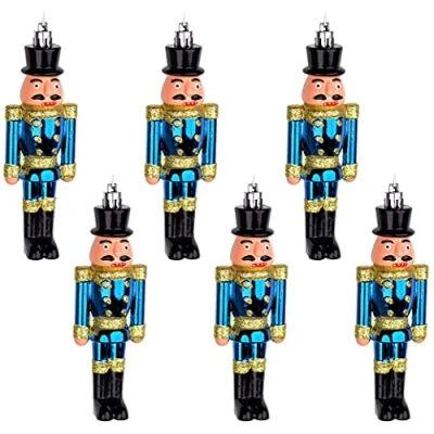 Image of BWG 6 X Navy Blue Nutcracker Soldier 13cm Christmas Tree Baubles/Decorations