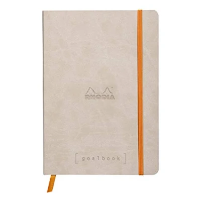 Image of RHODIA 117745C Soft Notebook Bullet Journal Goalbook Beige A5 Dotted Dot 240 pages 90g Ivory Clairefontaine Paper 2 Ribbons, Elastic Closure Faux Leather Cover