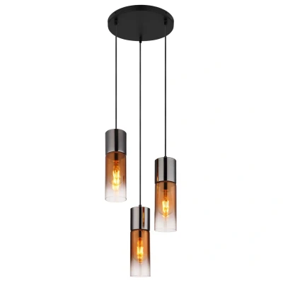 Image of Annika Cluster Pendant Ceiling Light Matt Black Copper Glass Shade 3x E27