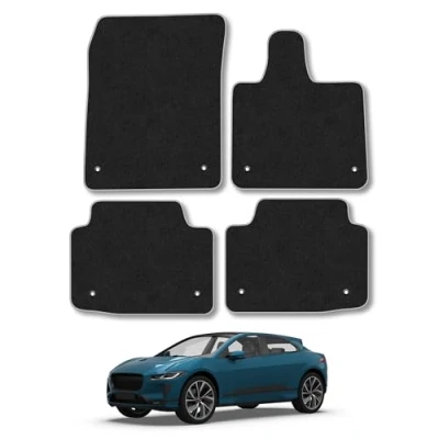 Image of Car Mats Compatible with Jaguar I Pace (2018 ) Tailored Fit Grey Carpet Floor Set Accessory Custom 4 Pieces Anti Slip Backing &amp; Binding Trim Edge