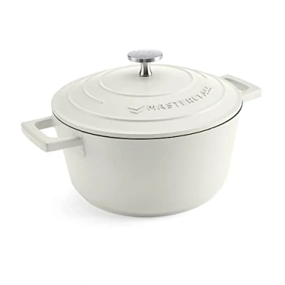 Image of MasterClass Small Casserole Dish with Lid 2.5L/20 cm, Lightweight Cast Aluminium, Induction Hob and Oven Safe, Cream
