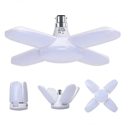 Image of HZSANUE B22 Bayonet LED Garage Light 60W, 6500K Daylight White 6800Lm Deformable Workshop Lamp with 4 Adjustable Panels, Ceiling Lighting, for Garages, Basement, Warehouse, Attic, Gym (Pack of 1)