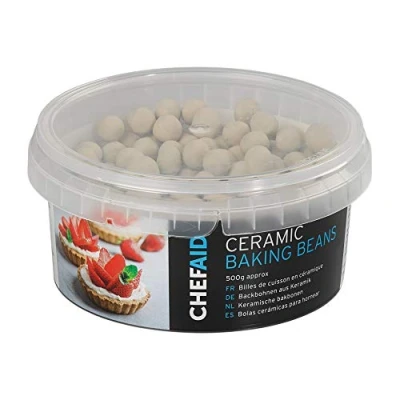 Image of Chef Aid Reusable Ceramic Baking Beans and Blind Weights in Storage tub, Oven Beads Prevent Pastry Shrinkage, Bake Quiche, Pies, Tarts, Heat Resistant, Approx 500 g.