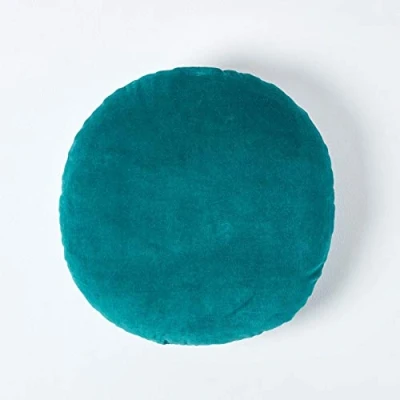 Image of HOMESCAPES Emerald Teal Green Round Velvet Cushion Super Soft Cotton Filled Scatter Thick Plain Dark Accent Throw Pillow for Sofa and Bed Decoration, 40cm (15&quot;) Diameter