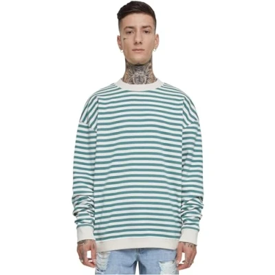 Image of Urban Classics Men&#039;s Striped Crew Neck Sweatshirt, Whitesand/Paleleaf, XXL