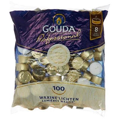 Image of 100 Bolsius Long Burn 8 Hour Tea Lights, Gold Cup