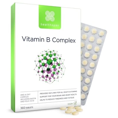 Image of Healthspan Vitamin B Complex (12 month&#039;s Supply) High Levels of 8 Vitamins Heart Health, Mental Performance &amp; Psychological Function Combat Tiredness Fatigue Gelatin Free Vegan