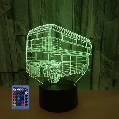Image of HPBN8 Ltd 3D Creative Bus Night Light USB Powered Remote Control Touch Switch Decor Table Optical Illusion Lamps 7/16 Color Changing LED Lamp Xmas Home Love Brithday Room Decoration