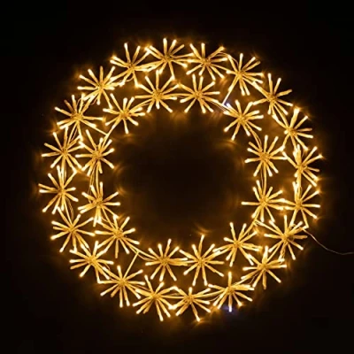 Image of SHATCHI 60Cm Starburst Wreath Shape Silhouette with 320 Warm White LEDs Twinkling Micro LED Lights Christmas Display Indoor and Outdoor Window Wall Decorations