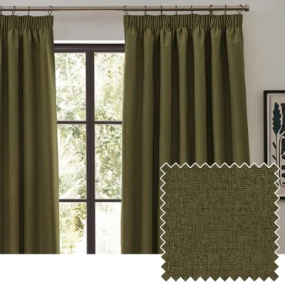 Image of furn. Dawn Blackout Pencil Pleat Curtains Olive 168 x 183cm