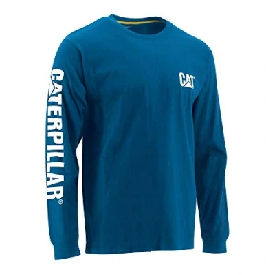 Image of CAT Men&#039;s Trademark Banner Long Sleeve Tee Shirts with Center Back Neck Wire Management Loop Logo T, Memphis Blue, XL