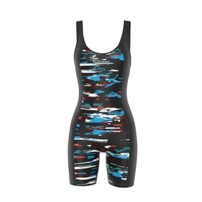 Image of Sublimated Swimming Costume One Pieces with Bra Padded Support Cups Boyleg for Women (14, Blue)