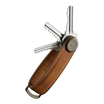 Image of orbitkey Crazy Horse Leather Key Organizer Quiet Profile Holds Up to 7 Keys, Hazelnut, One Size, Modern, Chestnut brown, Taille unique, Modern