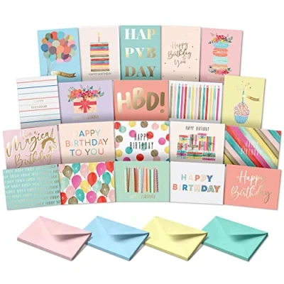 Image of SWEETZER &amp; ORANGE Birthday Happy Cards with Envelopes and Card Assortment Box. Variety Set of 20 Assorted Envelopes, Bulk Greeting