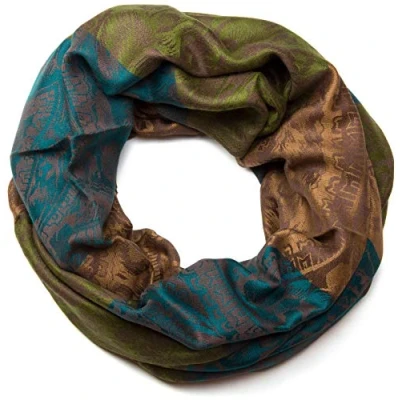 Image of styleBREAKER flowers, hibiscus blossoms, paisley pattern, tube scarf, warm and soft quality, shawl, women 01018058, Colour:Green Petrol Light Brown