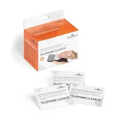 Image of Durable Biodegradable Telephone Cleaning Wipes Individually Packed for Desktop Telephones Pack of 50 Pre Saturated