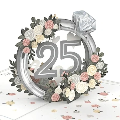 Image of papercrush® Pop Up Card Silver Wedding Anniversary 3D Greeting for with Roses, Elegant Congratulations 25th Women and Men, Special Packaging