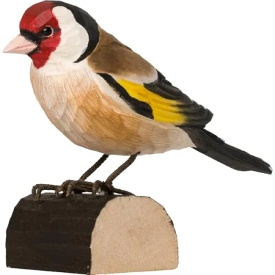 Image of WILDLIFEGARDEN Wildlife Garden DecoBird Goldfinch (WG406) Hand Carved Decorative Bird Figurine Made of Linden Wood Small European Birds Collection