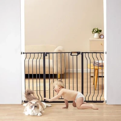 Image of VEVOR Baby Gate, 29.5&quot; 53&quot; Extra Wide, 30&quot; High, Dog Gate for Stairs Doorways and House, Easy Step Walk Thru Auto Close Child Pet Security with Pressure Mount Kit Wall Kit, Black