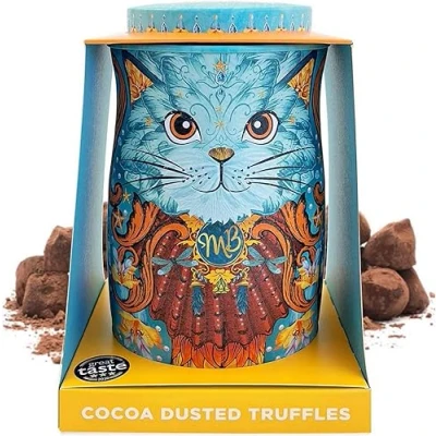 Image of Monty Bojangles Spirit Blue Cocoa Dusted Chocolate Truffles Cat Tin (135g) Coconut Crush Flavoured Luxury Chocolatey Collectable Tin, Gift Box With Bespoke Design