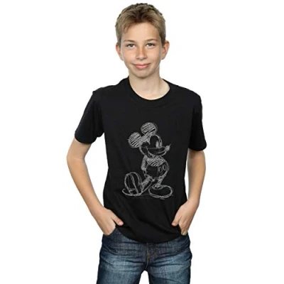 Image of Disney Boys Mickey Mouse Sketch Kick T Shirt Black 12 13 Years