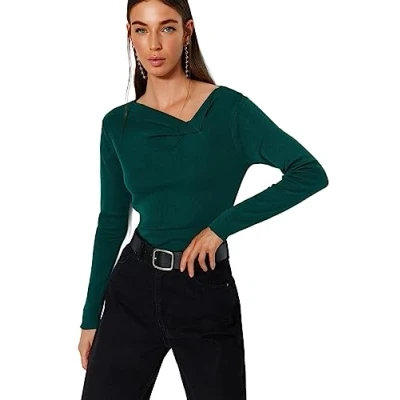 Image of Trendyol FeMan Slim fit Basic Cowl Neck Knitwear Sweater,Emerald,M