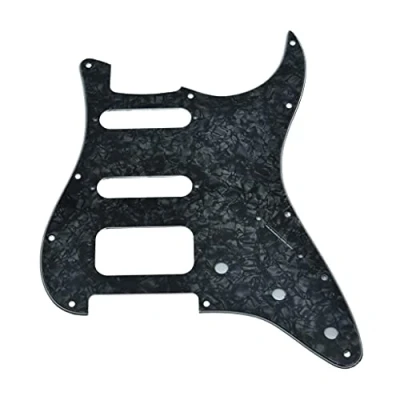 Image of KAISH 11 Hole American Modern Strat Style HSS Pickguard 3 Screw Round Corner Humbucking Pickup Mounting for Stratocaster/Strat Black Pearl