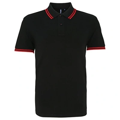 Image of ASQUITH &amp; FOX Men&#039;s classic fit tipped polo Black / Red Medium