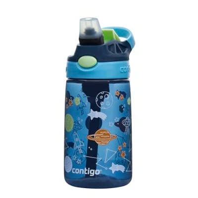 Image of Contigo children&#039;s drinking bottle easy Clean Autospout with straw, BPA free robust bottle, 100% leak proof, to clean, ideal for daycare, kindergarten, school, 420 ml, Blueberry Cosmos