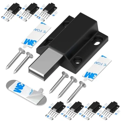 Image of Magnetic Push Latches Without Nail Installation Tonitrui to Open Door Latch Touch Kitchen Release for Cabinet Closure and Popping (Black 8 Pack)