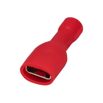 Image of Heschen Female Quick Disconnects Vinyl Fully Insulated 6.3 x 0.8 mm Cable Terminal for 0.5 1.5mm² (22 16 AWG) Red 100Pack