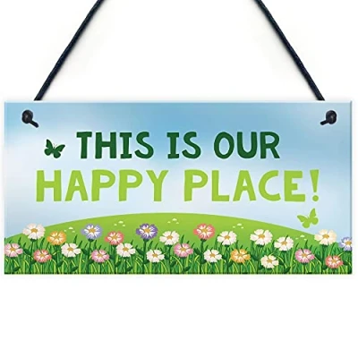 Image of RED OCEAN Novelty Garden Signs OUR HAPPY PLACE Summerhouse Shed