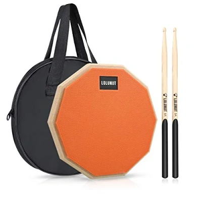 Image of LOLUNUT 12 Inch Silent Drum Pad, Dumb Beginner Rubber Practice with 5A Sticks &amp; Storage Bag(Orange)