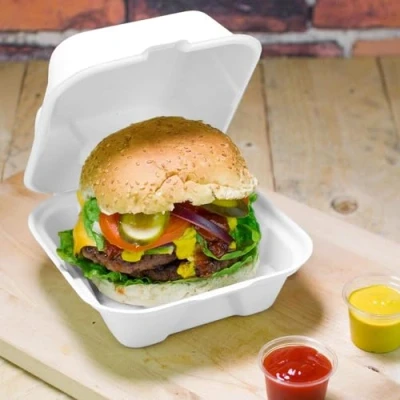 Image of ENCASE Biodegradable Sugarcane Clamshell Takeaway Box 6 x Inch Pack of 50 Eco friendly Packaging