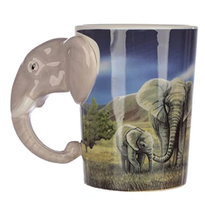 Image of Puckator Elephant Savannah Decal Ceramic Shaped Handle Tea Coffee Mug Funny Home Accessories Cute Gifts for Girlfriend Large Mugs Men Women Hot Drinks Cups Presents Secret Santa Gift
