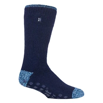 Image of HEAT HOLDERS Mens 2.3 Tog Fleece Lined Indoor Thermal Slipper Socks with Grips (6 11 UK, 39 45 EU, Navy Siskin 1)
