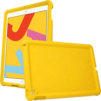 Image of TECHGEAR Bumper Designed for Apple iPad 10.2&quot; 2021 2020 2019, 9th / 8th 7th Generation, Rugged Shockproof Soft Silicone Protective Easy Grip Anti Slip Kids Proof Case with Screen Film [YELLOW]