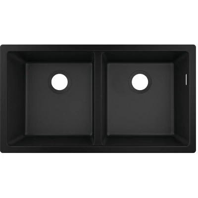 Image of hansgrohe S51 Graphite Black SilicaTec Undermount Kitchen Sink 2 Bowl S510 U770